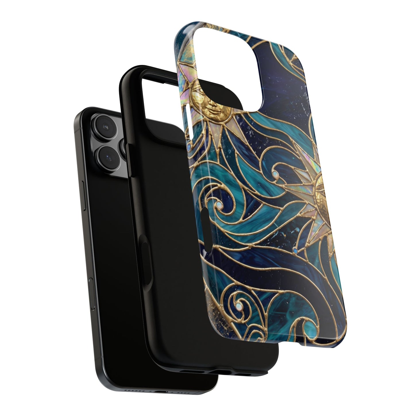 Elegant Teal & Gold Celestial Suns Phone Case
