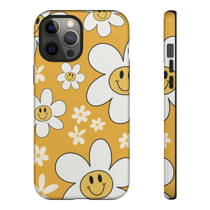 Fun Retro Daisy Pattern with Yellow Background Phone Case - Yellow Phone Case - iPhone 12 Pro Max / Glossy