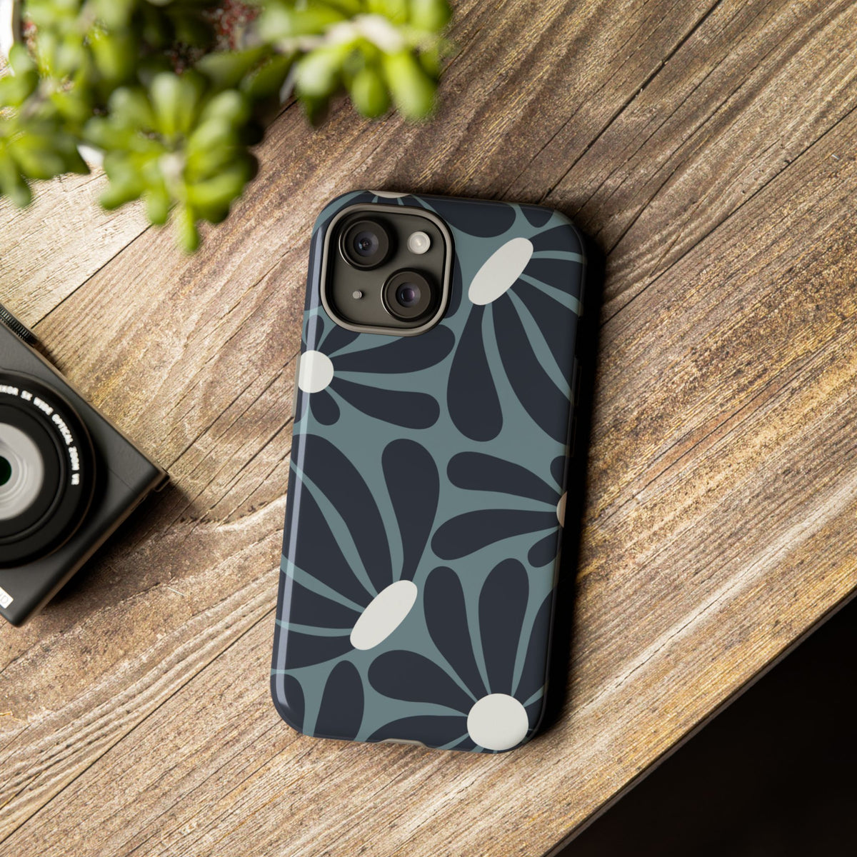 Retro Navy Blue & White Daisy Pattern Phone Case - Blue Phone Case