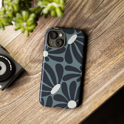 Retro Navy Blue & White Daisy Pattern Phone Case - Blue Phone Case