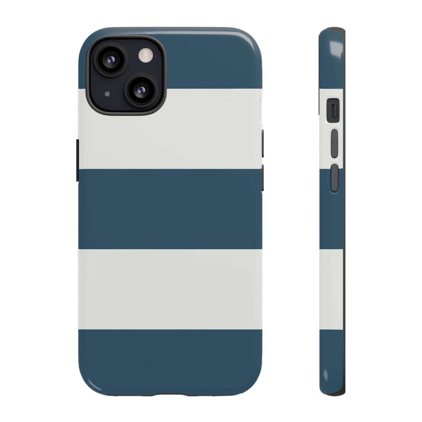 iPhone 13 / Glossy Phone Case - Blue & White Horizontal Stripe Pattern Phone Case