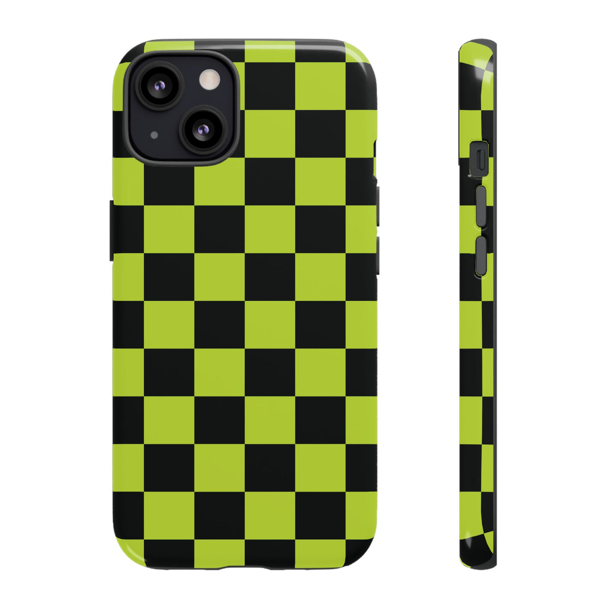 Trendy Neon Lime Green & Black Checked Pattern Phone Case - Green Phone Case - iPhone 13 / Glossy