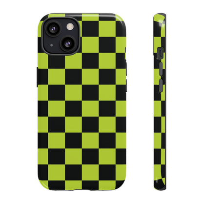 Trendy Neon Lime Green & Black Checked Pattern Phone Case - Green Phone Case - iPhone 13 / Glossy