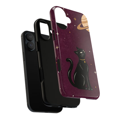 Whimsical Plum Celestial Black Cat Phone Case