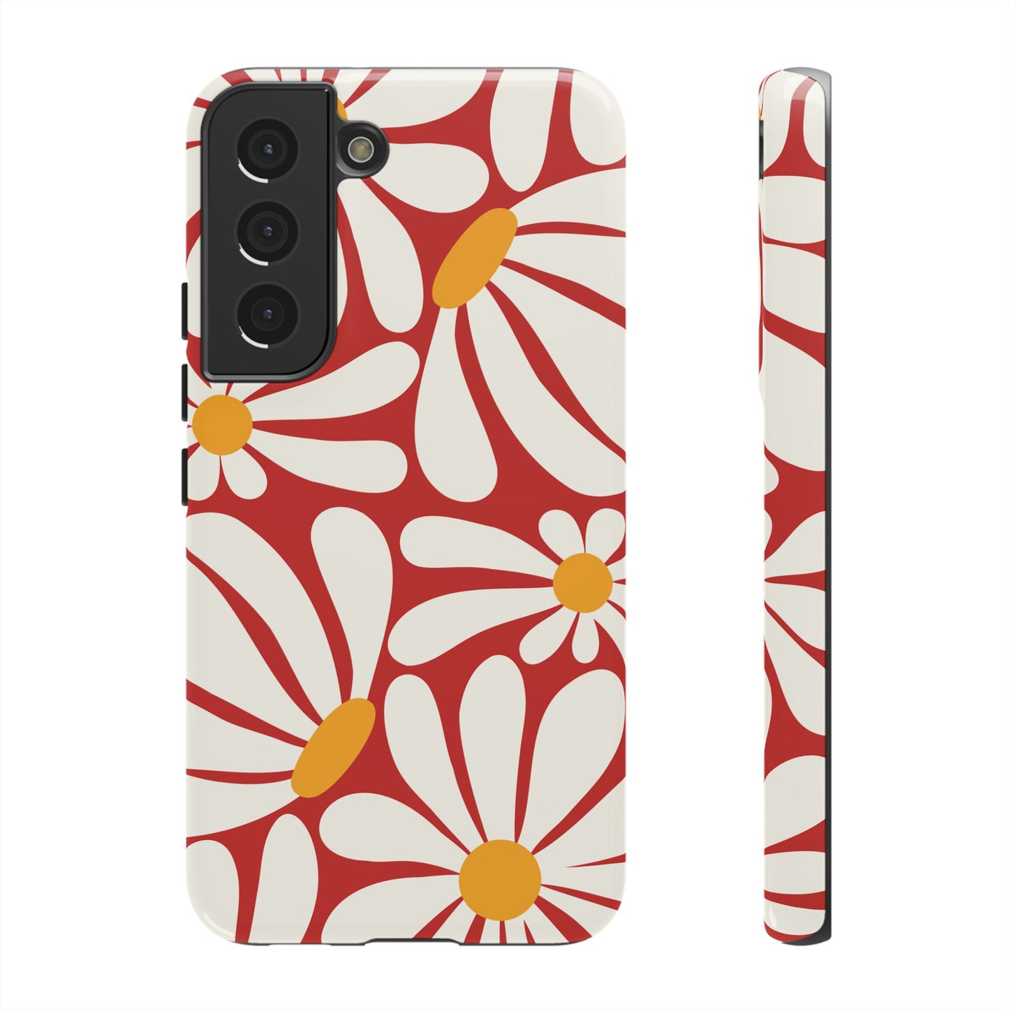 Retro Red Daisy Pattern Phone Case - Red Phone Case - Samsung Galaxy S22 / Glossy