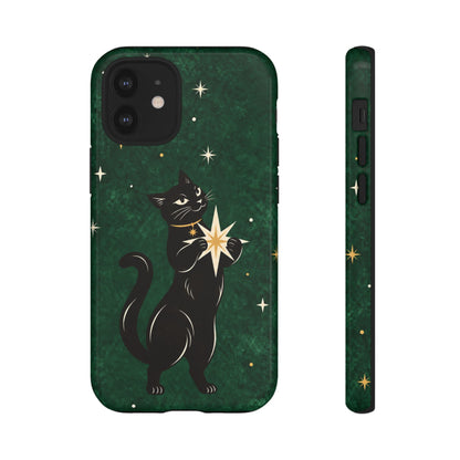 Forest Green Celestial Black Cat Phone Case - Green Phone Case - iPhone 12 Mini / Glossy