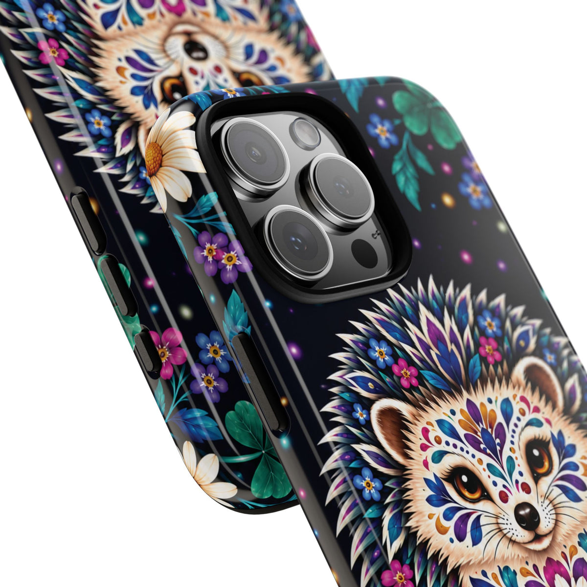 Vibrant Purple and Teal Calavera Hedgehog Phone Case - Multicolor Phone Case