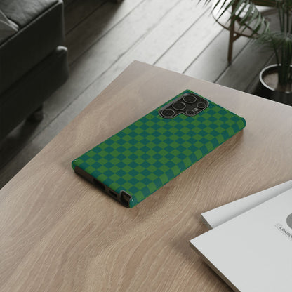 Bold Green Small Checked Pattern Phone Case - Green Phone Case