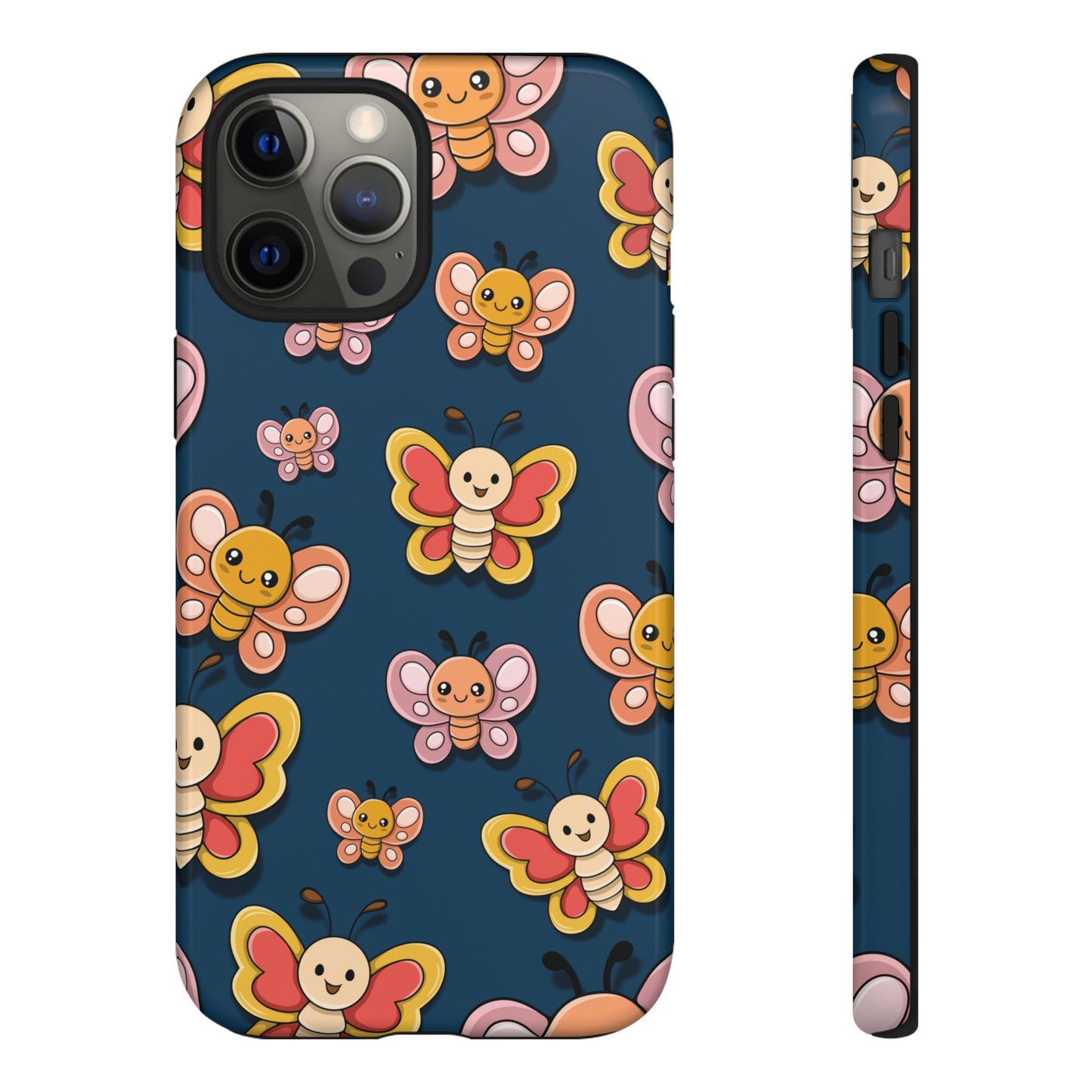 Dark Blue Butterfly Sticker Design Phone Case - Blue Phone Case - iPhone 12 Pro Max / Glossy