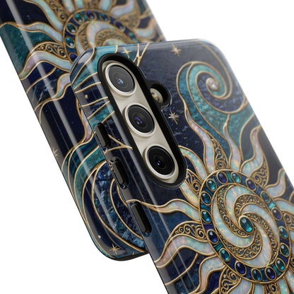 Elegant Teal & Gold Cosmic Sunburst Phone Case