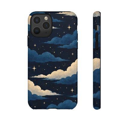 Illustrated Navy Blue Clouds & Stars Phone Case