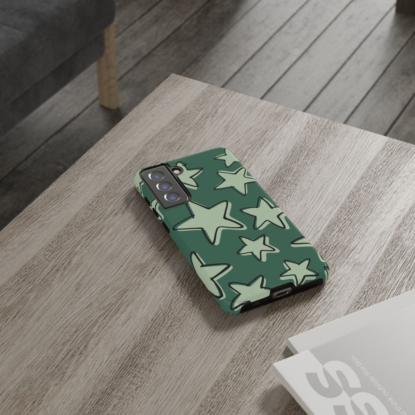Forest Green Doodle Star Phone Case