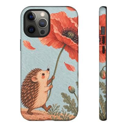 Whimsical Pale Blue Hedgehog and Poppy Phone Case - Blue Phone Case - iPhone 12 Pro Max / Glossy