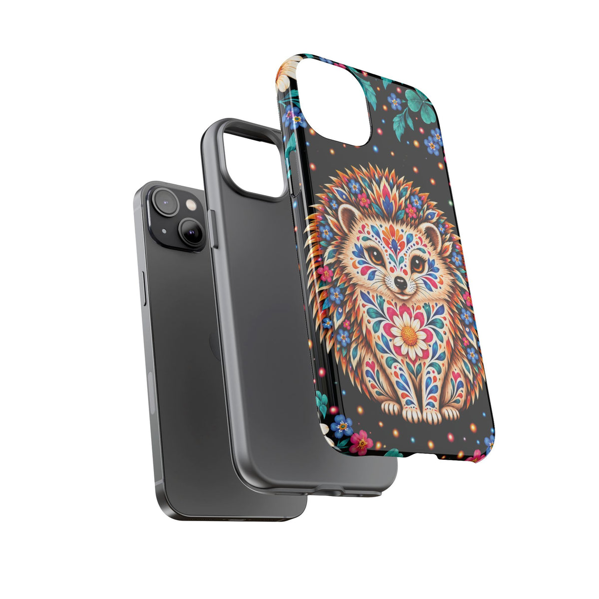 Vibrant Orange and Turquoise Calavera Hedgehog Phone Case - Multicolor Phone Case