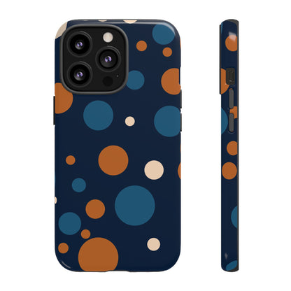iPhone 13 Pro / Glossy Phone Case - ’Bold Navy Blue & Orange / White Dot Pattern’ Phone Case