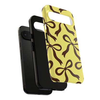 Bold Butter Yellow and Chocolate Brown Bow Pattern Phone Case - Yellow Phone Case