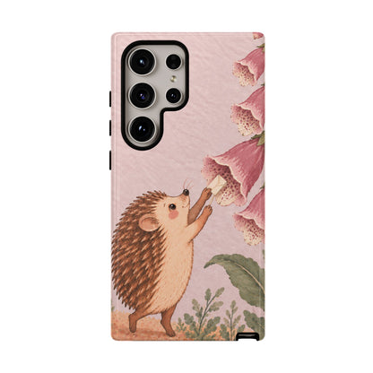 Whimsical Blush Pink Hedgehog and Foxglove Phone Case - Pink Phone Case - Samsung Galaxy S24 Ultra / Glossy