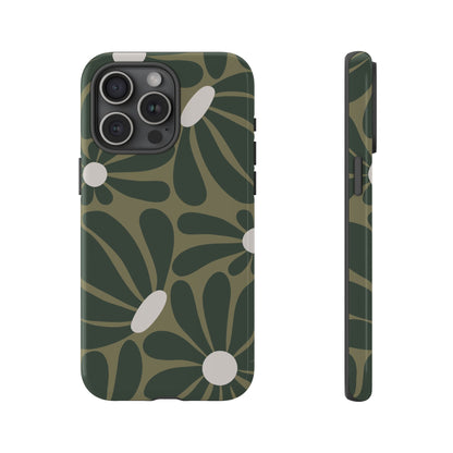 iPhone 15 Pro Max / Glossy Phone Case - ’Retro Olive Green Daisy Pattern’ Phone Case