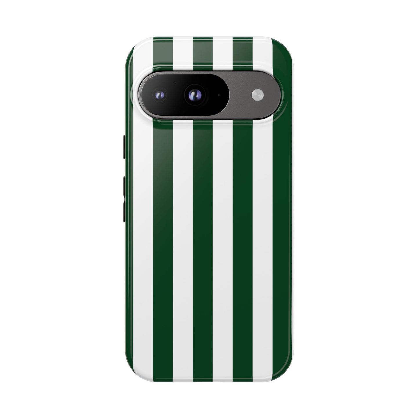 Google Pixel 9 / Glossy Phone Case - Simple Dark Green & White Stripe Pattern Phone Case