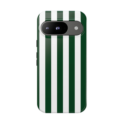 Google Pixel 9 / Glossy Phone Case - Simple Dark Green & White Stripe Pattern Phone Case