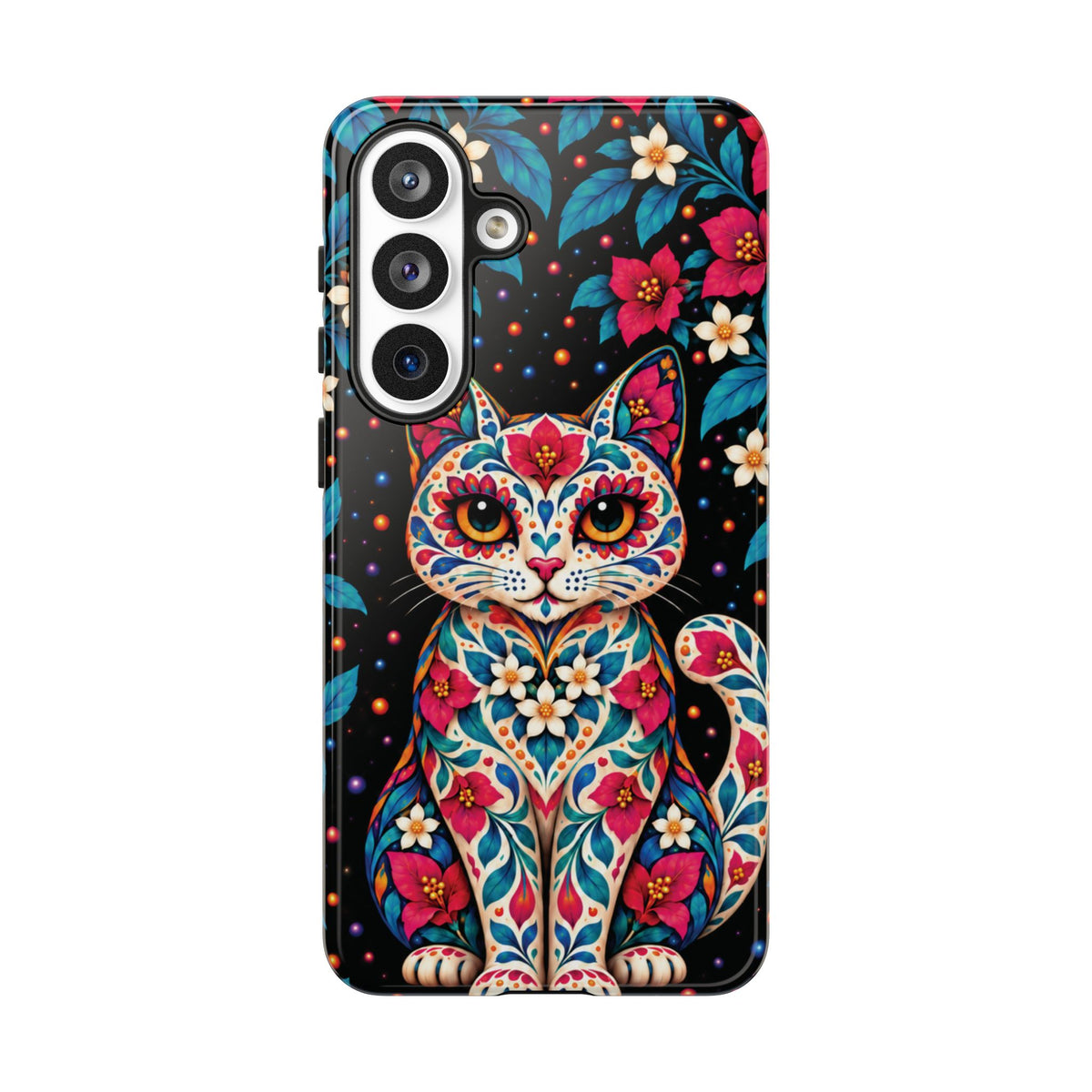 Vibrant Pink and Turquoise Calavera Cat Phone Case - Multicolor Phone Case - Samsung Galaxy S26 Plus / Glossy