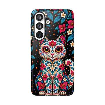 Vibrant Pink and Turquoise Calavera Cat Phone Case - Multicolor Phone Case - Samsung Galaxy S26 Plus / Glossy