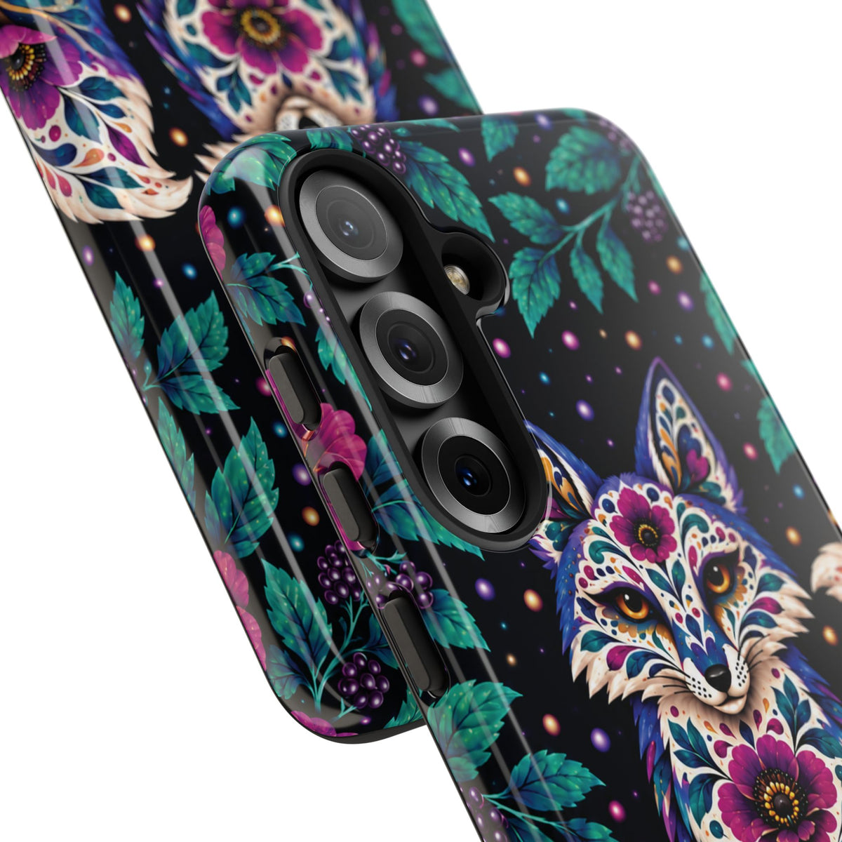 Vibrant Purple and Teal Calavera Fox Phone Case - Multicolor Phone Case