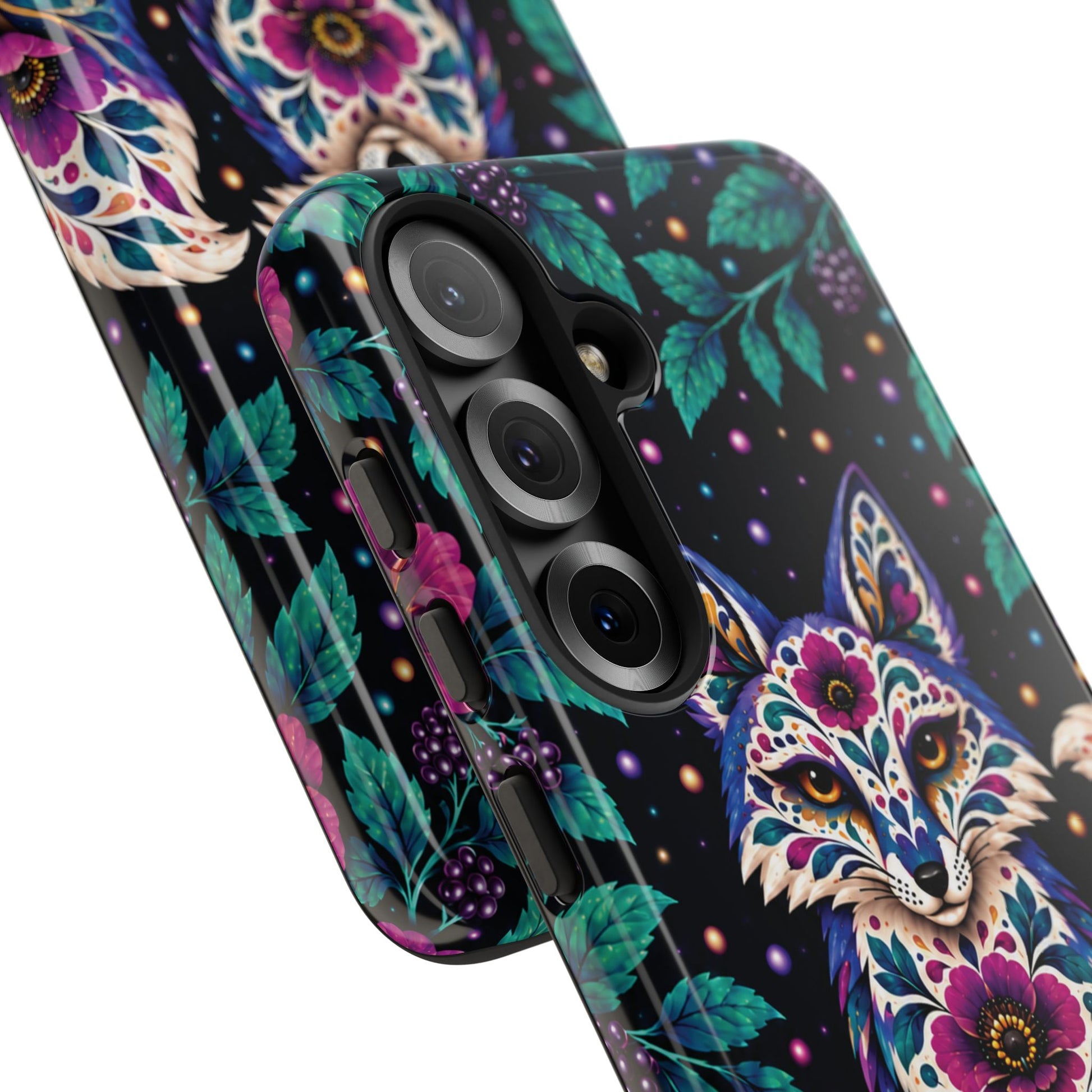 Vibrant Purple and Teal Calavera Fox Phone Case - Multicolor Phone Case