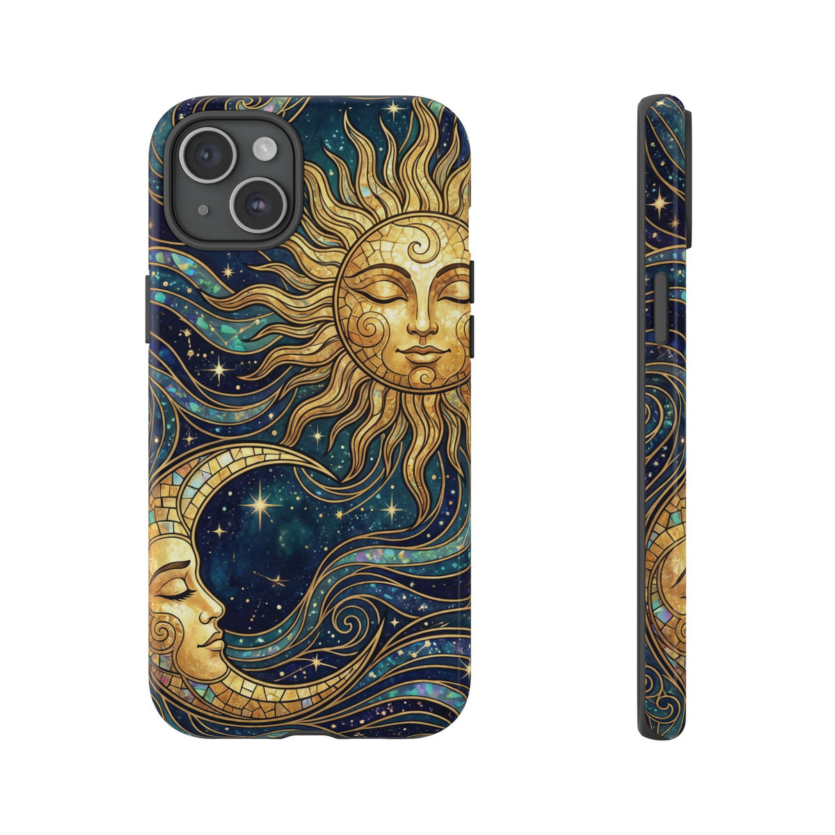 Elegant Teal & Gold Sun and Moon Phone Case
