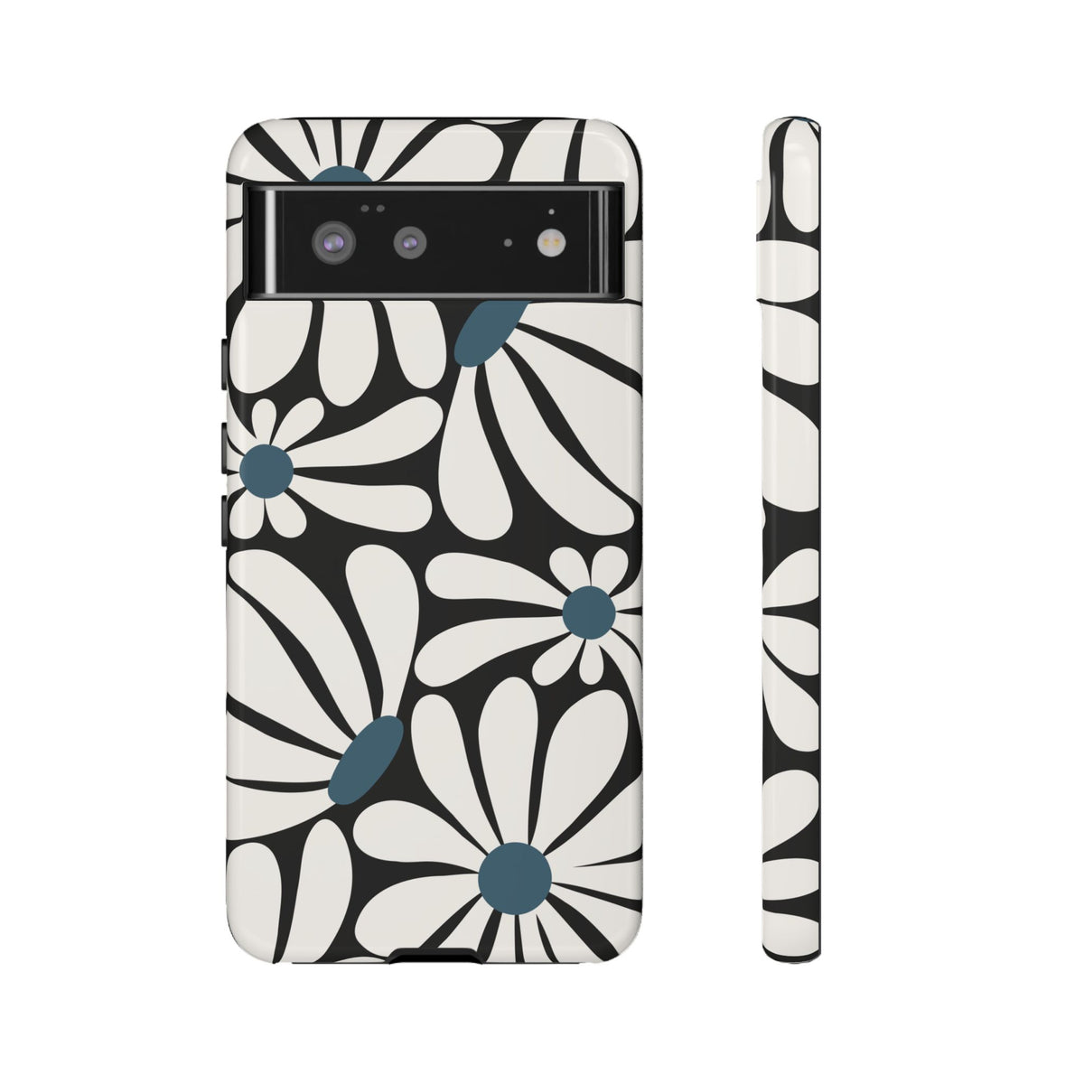 Retro Black Daisy Pattern Phone Case - Black Phone Case - Google Pixel 6 / Glossy