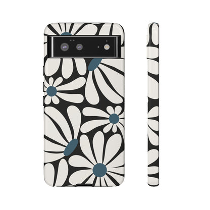 Retro Black Daisy Pattern Phone Case - Black Phone Case - Google Pixel 6 / Glossy