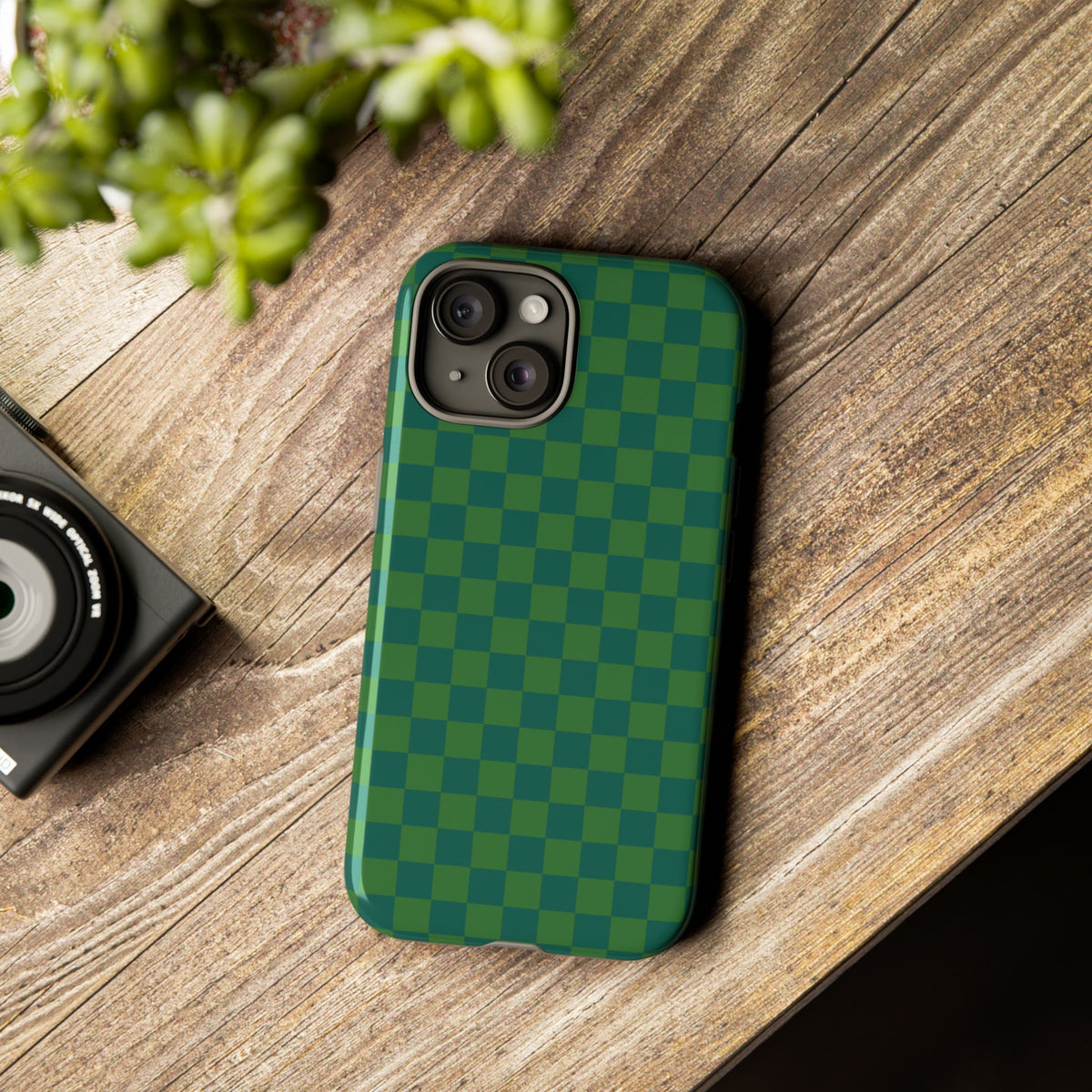 Bold Green Small Checked Pattern Phone Case - Green Phone Case