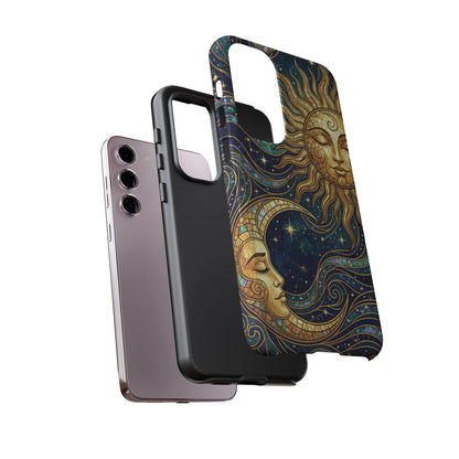 Elegant Teal & Gold Sun and Moon Phone Case