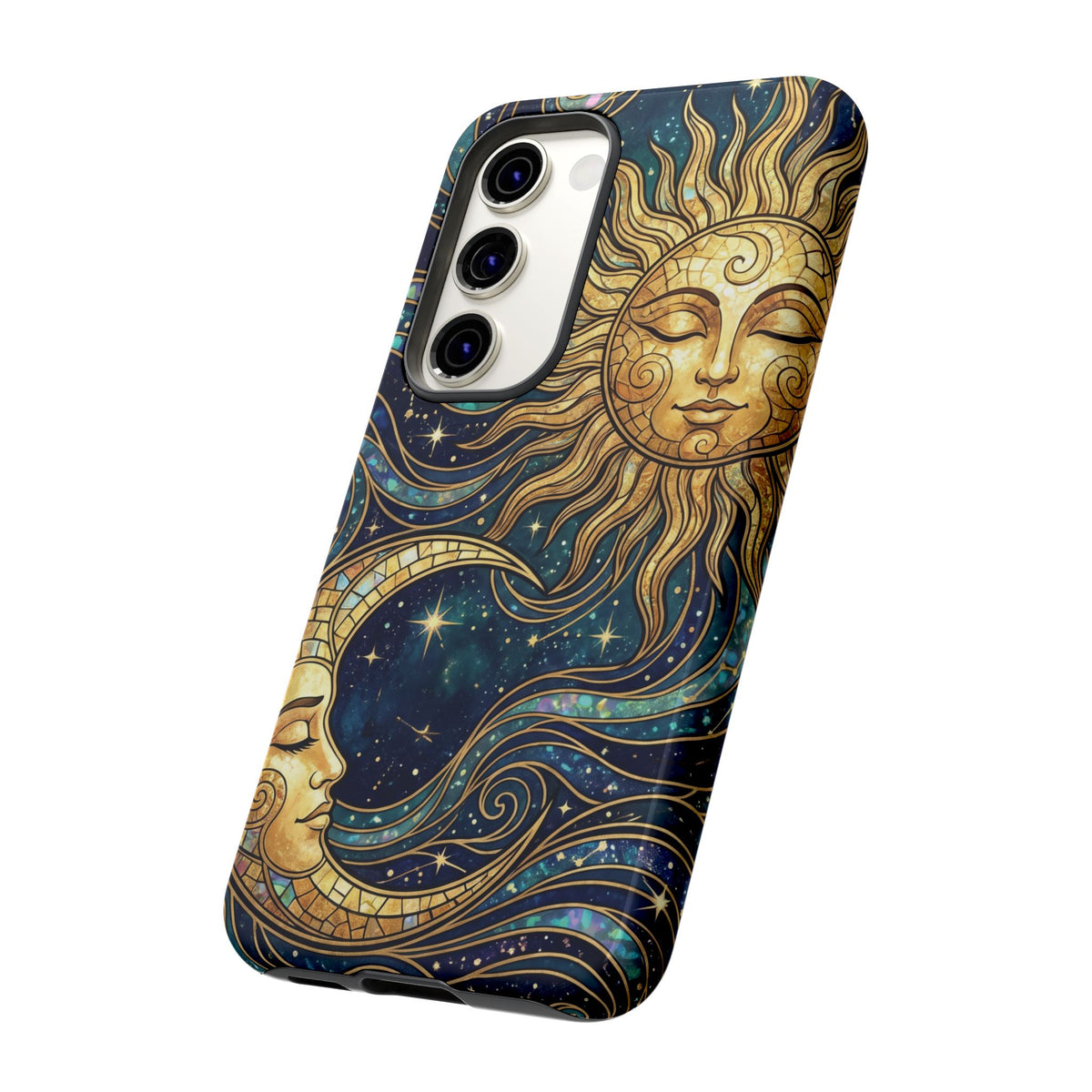 Elegant Teal & Gold Sun and Moon Phone Case
