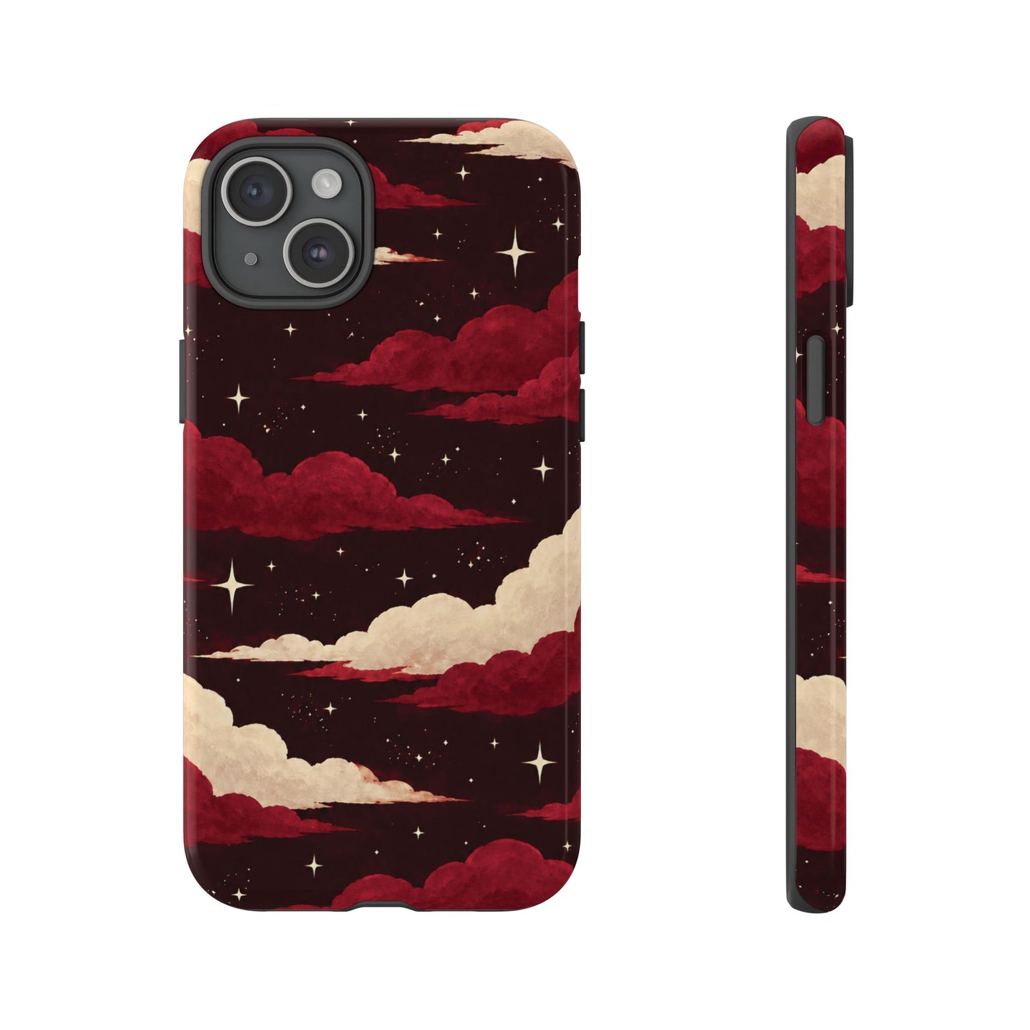 Illustrated Crimson Red Clouds & Stars Phone Case