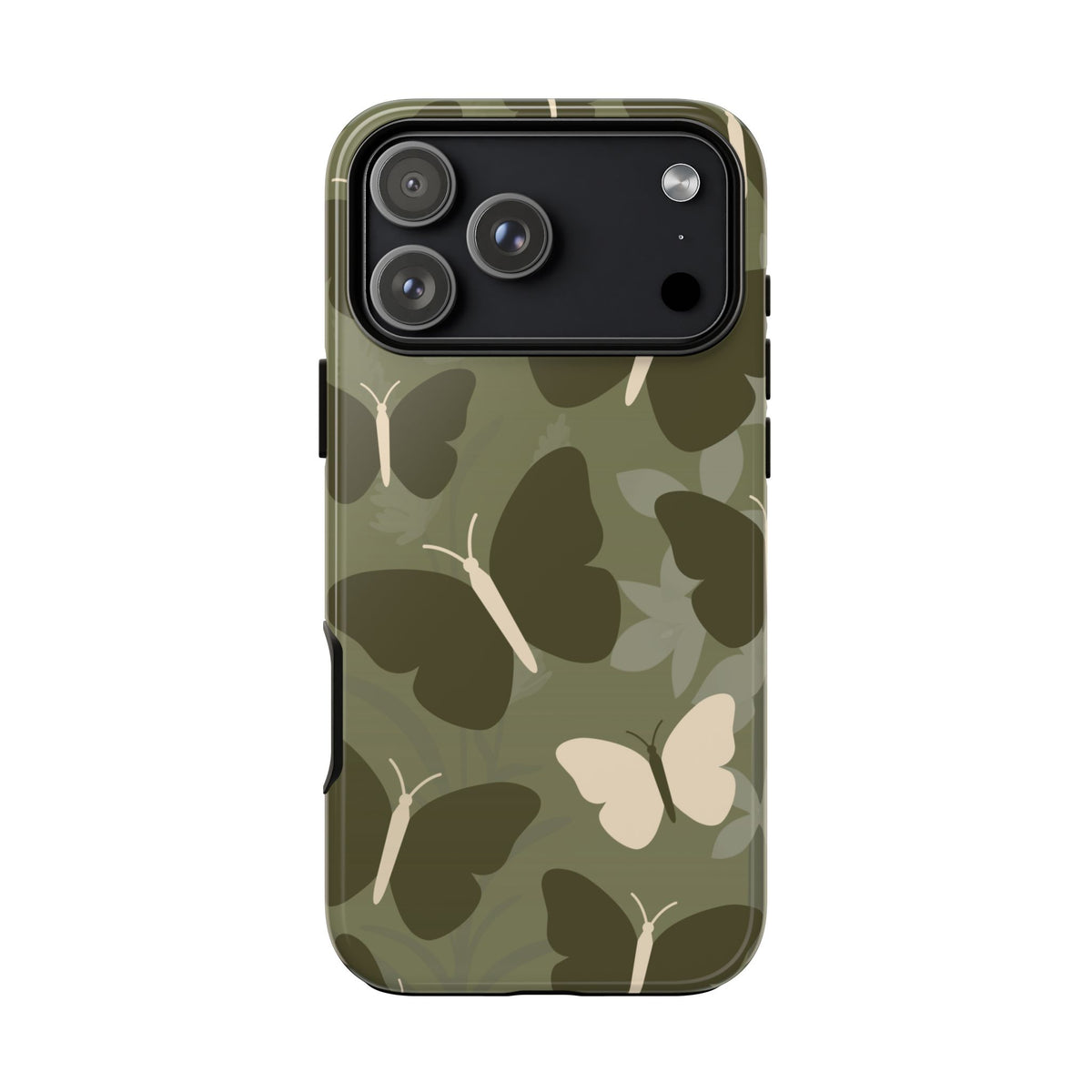 Minimalist Olive Green Butterfly Pattern Phone Case - Green Phone Case - iPhone 18 Pro Max / Glossy