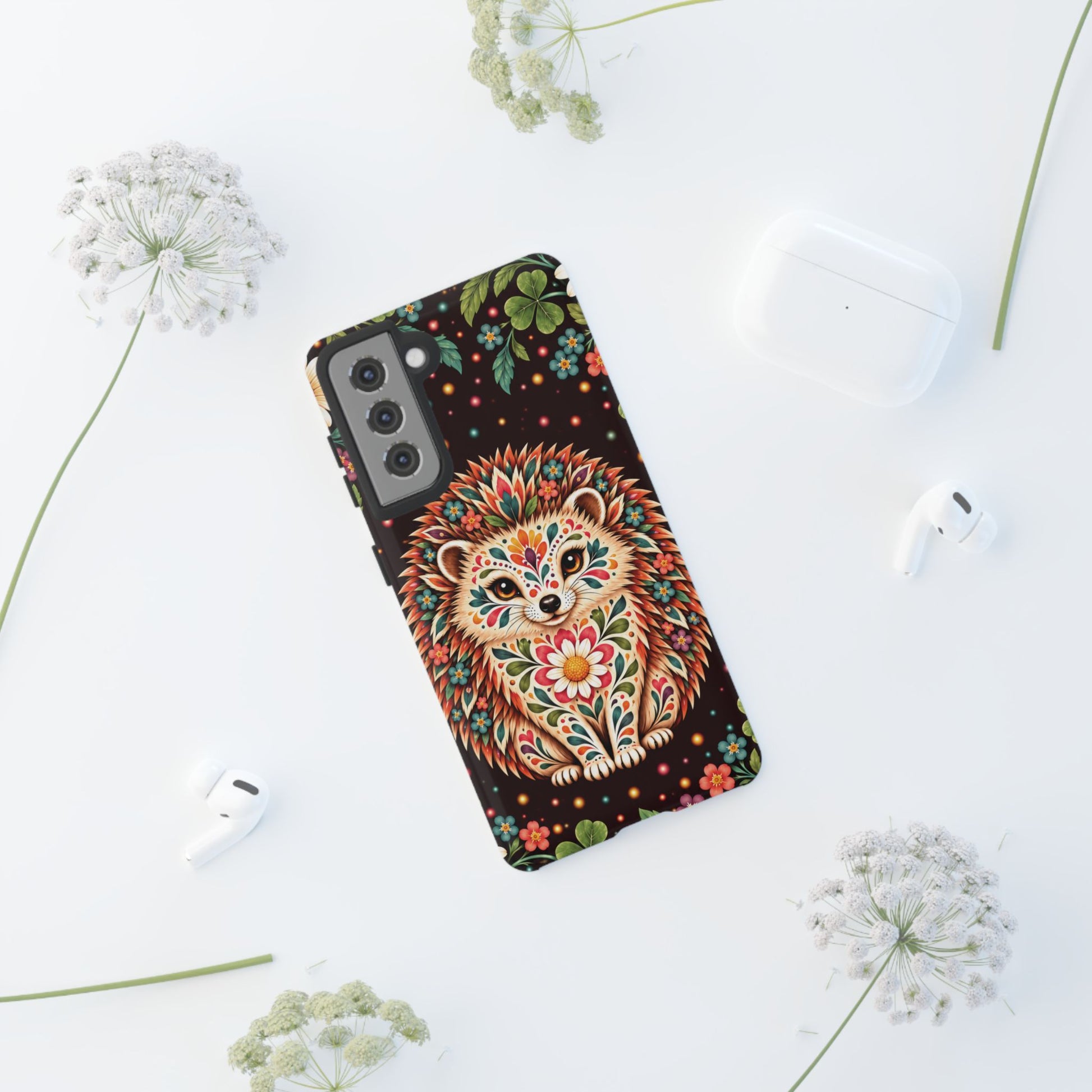 Vibrant Terracotta and Teal Calavera Hedgehog Phone Case - Multicolor Phone Case