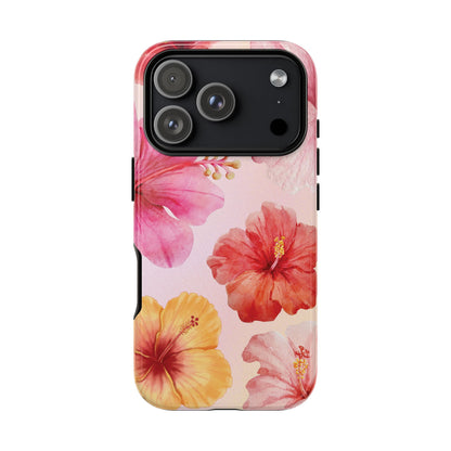 iPhone 17 Pro / Glossy Phone Case - ’Pink Hibiscus Pattern #1’ Phone Case