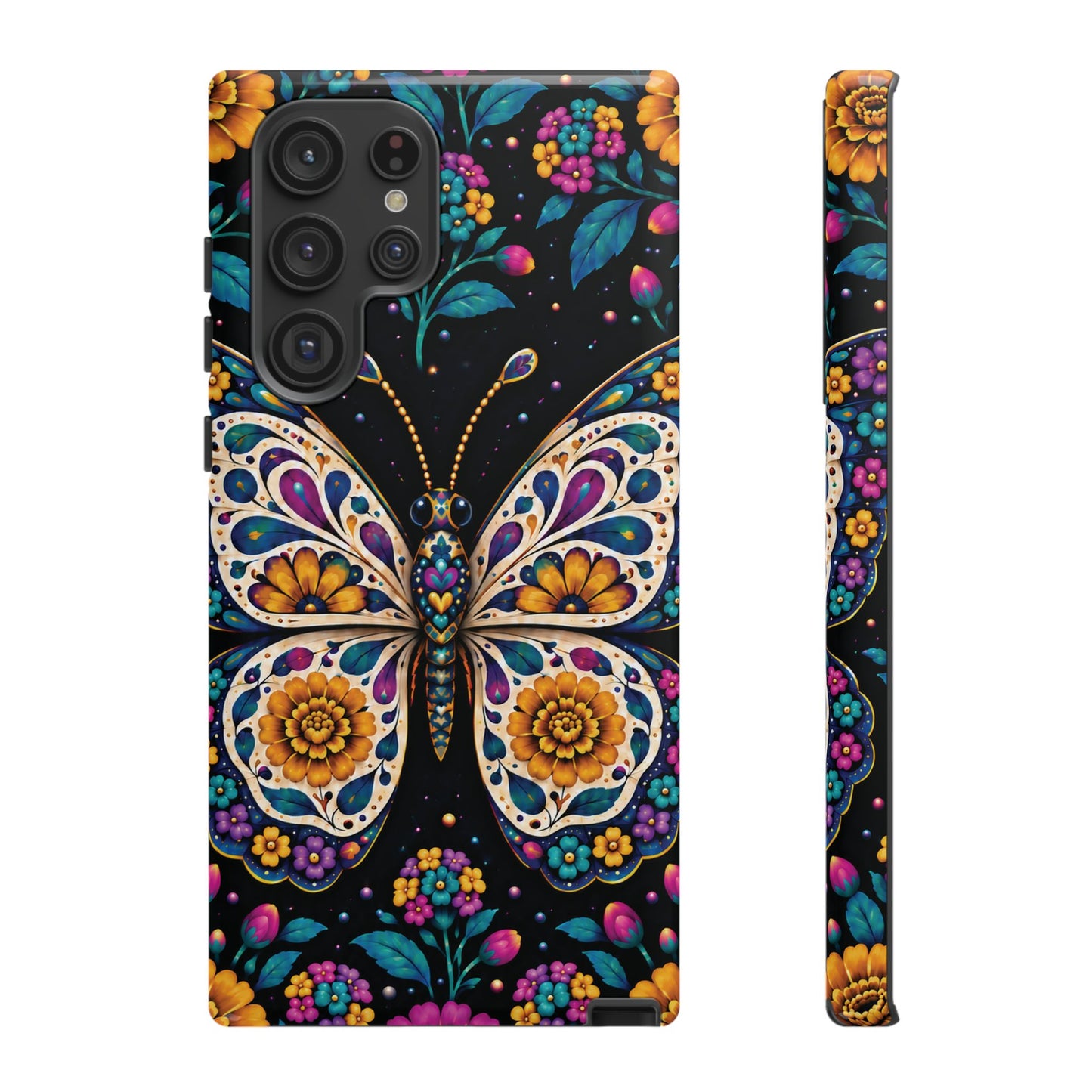 Vibrant Purple and Teal Calavera Butterfly Phone Case - Multicolor Phone Case - Samsung Galaxy S22 Ultra / Glossy