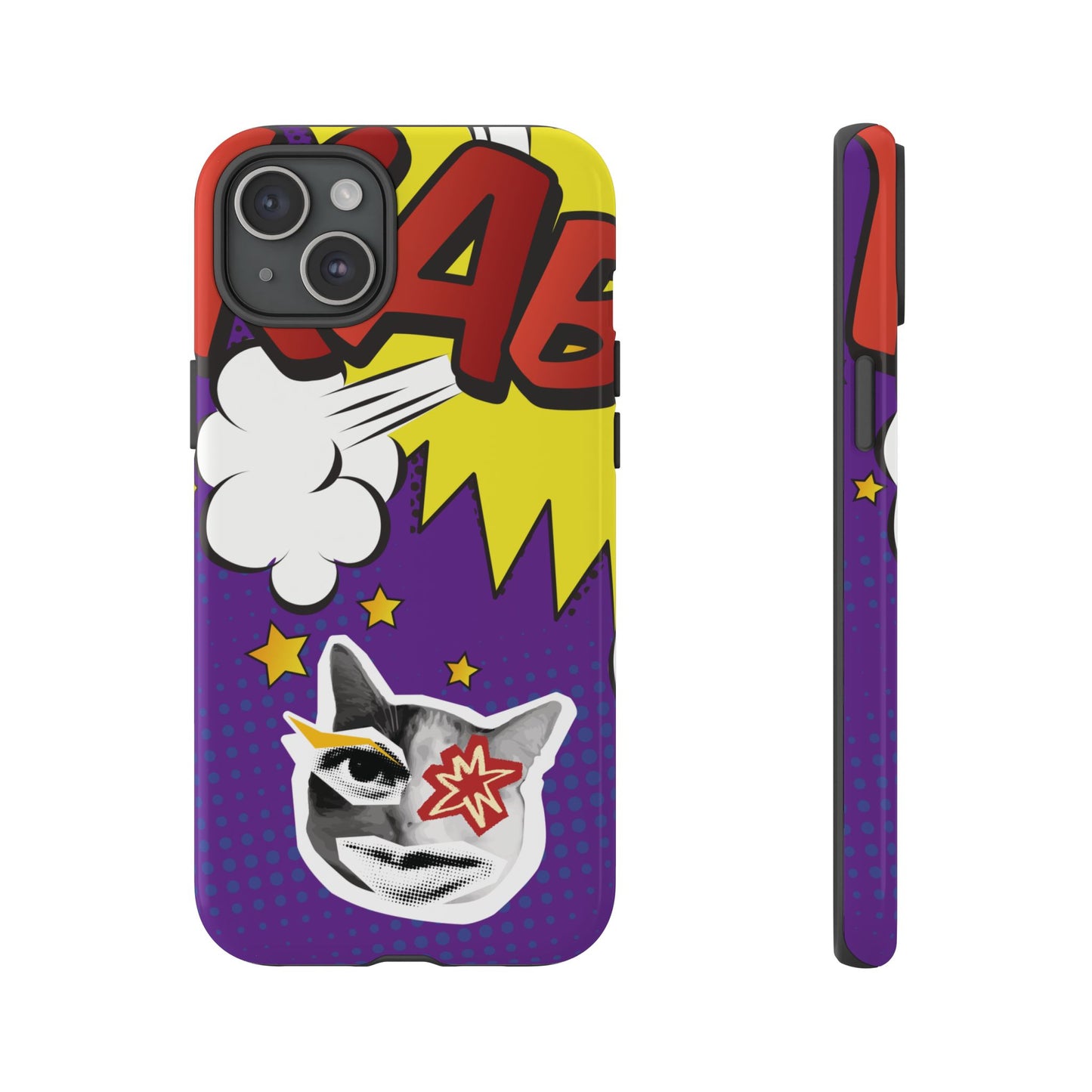 Bold Purple Pop Art Cat Phone Case - Purple Phone Case - iPhone 15 Plus / Glossy