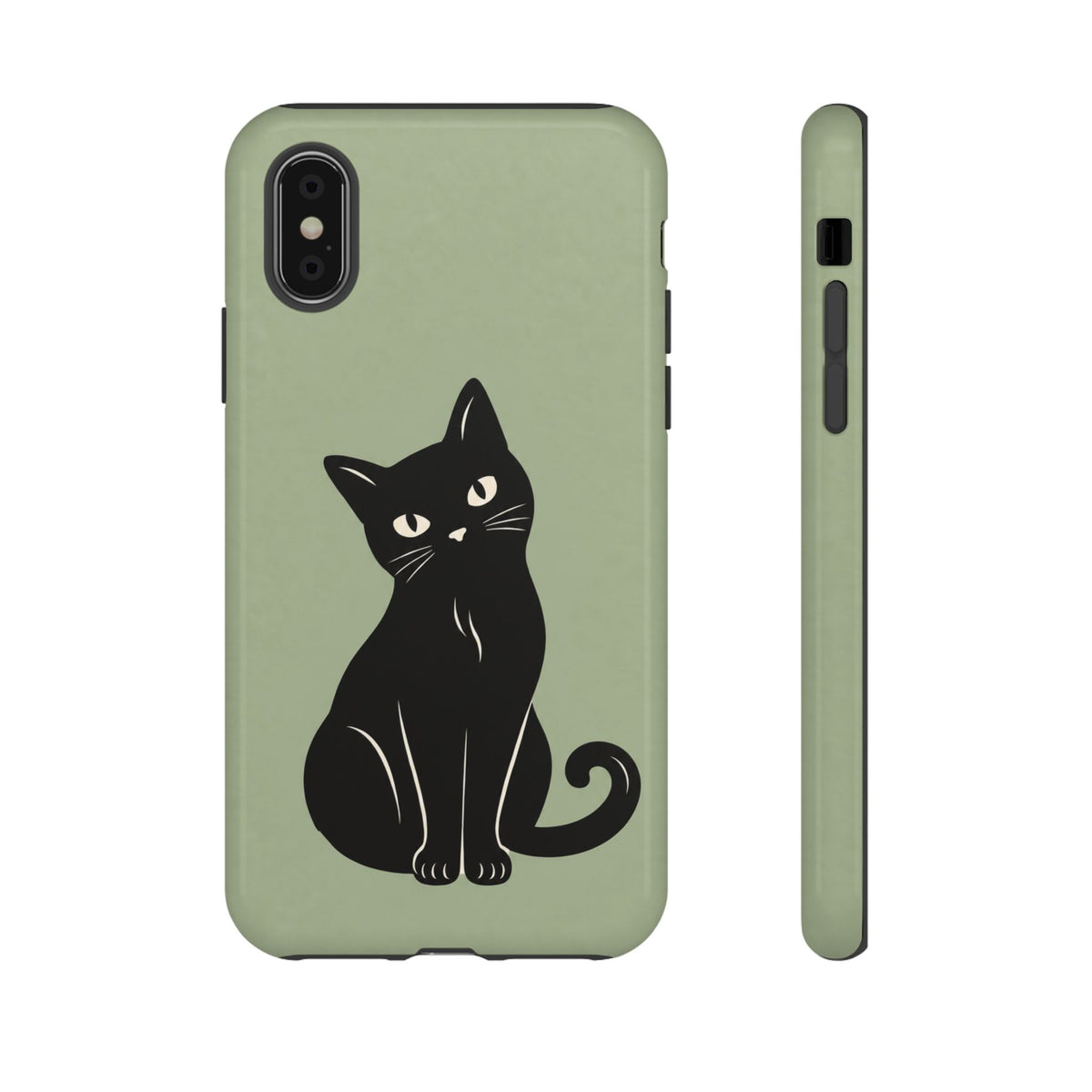 Minimalist Sage Green & Black Cat Phone Case