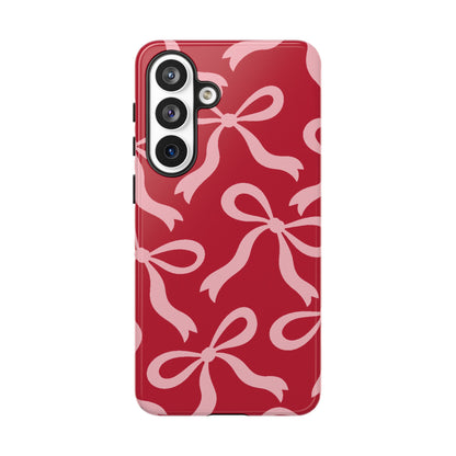 Bold Raspberry Red and Blush Pink Bow Pattern Phone Case - Red Phone Case - Samsung Galaxy S26 Plus / Glossy