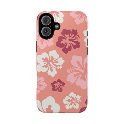 iPhone 16 Plus / Glossy Phone Case - ’Pink Hibiscus Retro Pattern #3’ Phone Case