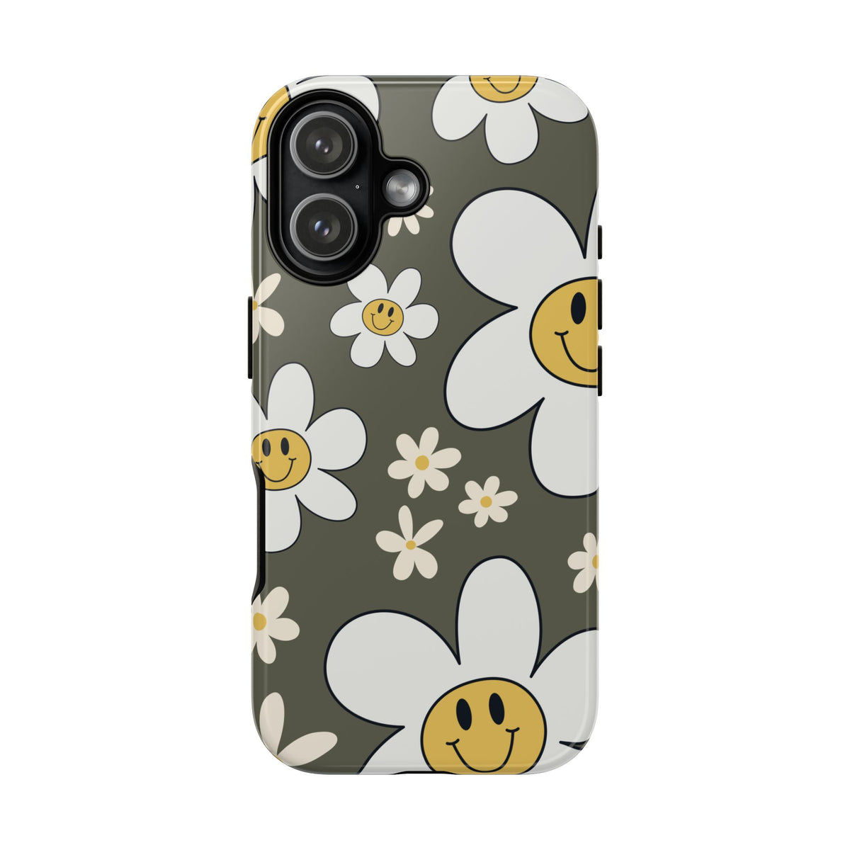Fun Retro Daisy Pattern with Olive Green Background Phone Case - Green Phone Case - iPhone 17 / Glossy