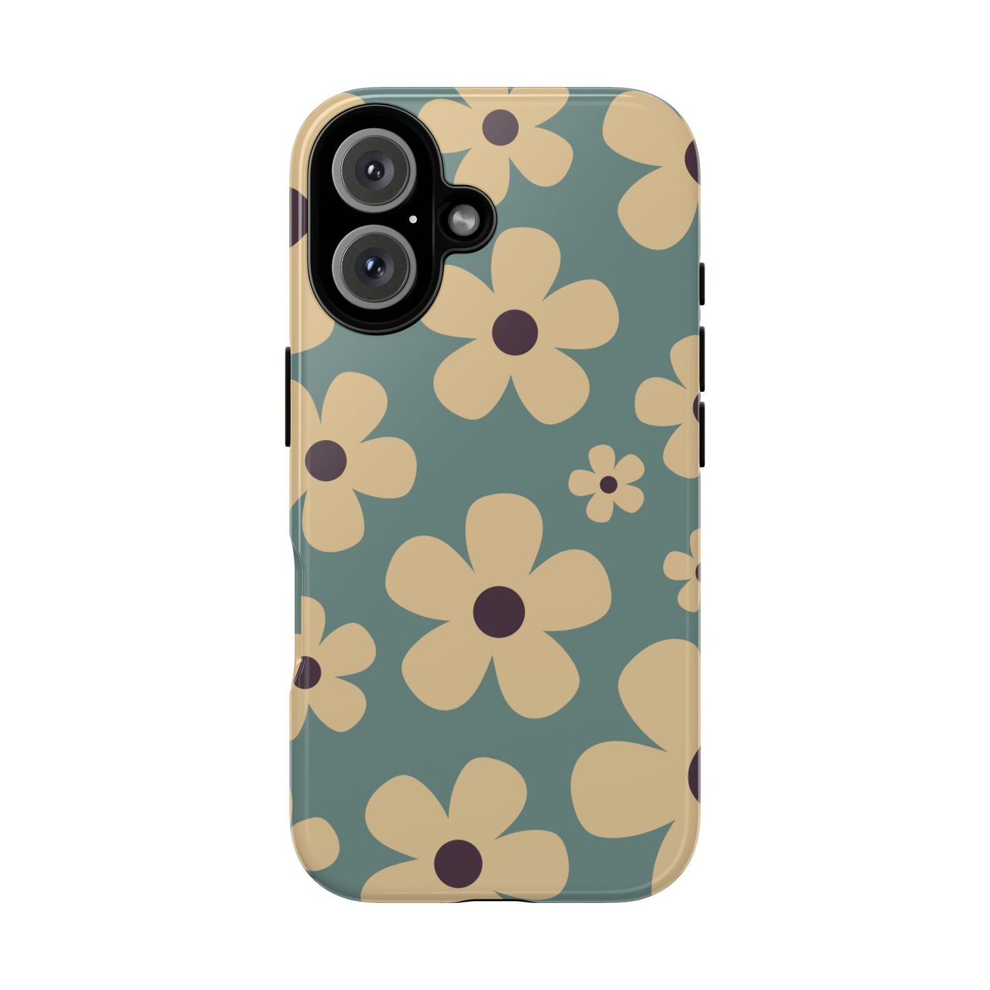iPhone 16 / Glossy Phone Case - Cute Blue & Cream Daisy Pattern Phone Case