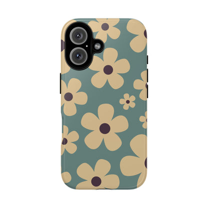 iPhone 16 / Glossy Phone Case - Cute Blue & Cream Daisy Pattern Phone Case