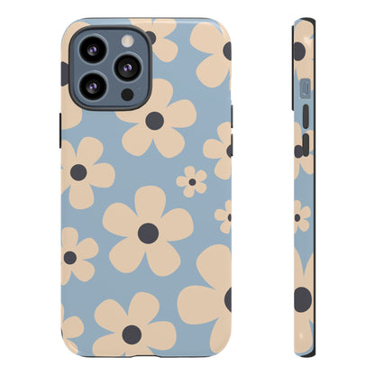 iPhone 13 Pro Max / Glossy Phone Case - Cute Light Blue & Cream Daisy Pattern Phone Case