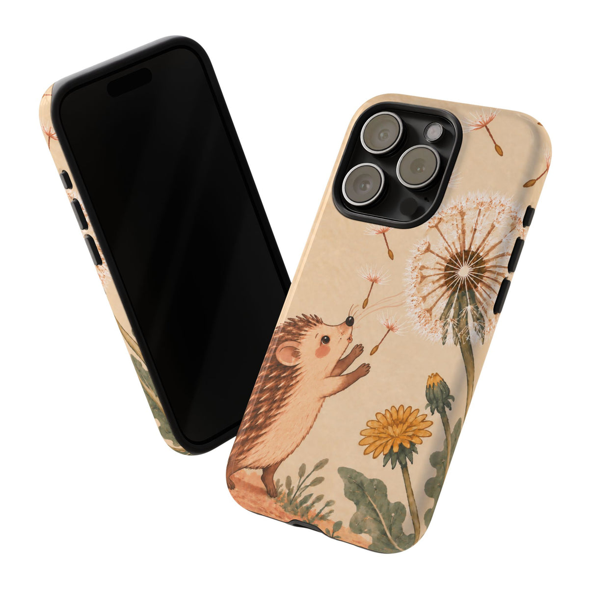 Whimsical Cream Hedgehog and Dandelion Phone Case - White Phone Case