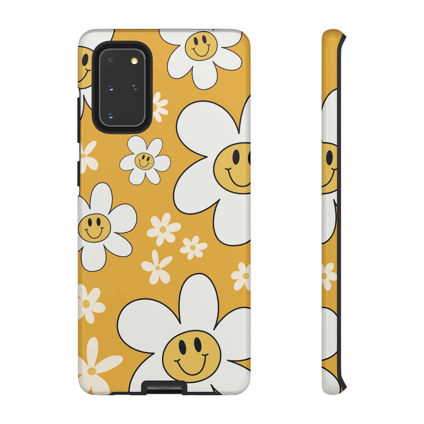 Fun Retro Daisy Pattern with Yellow Background Phone Case - Yellow Phone Case - Samsung Galaxy S20+ / Glossy
