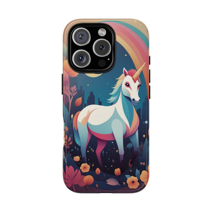 iPhone 16 Pro / Glossy Phone Case - Stylised Unicorn & Rainbow Design Phone Case
